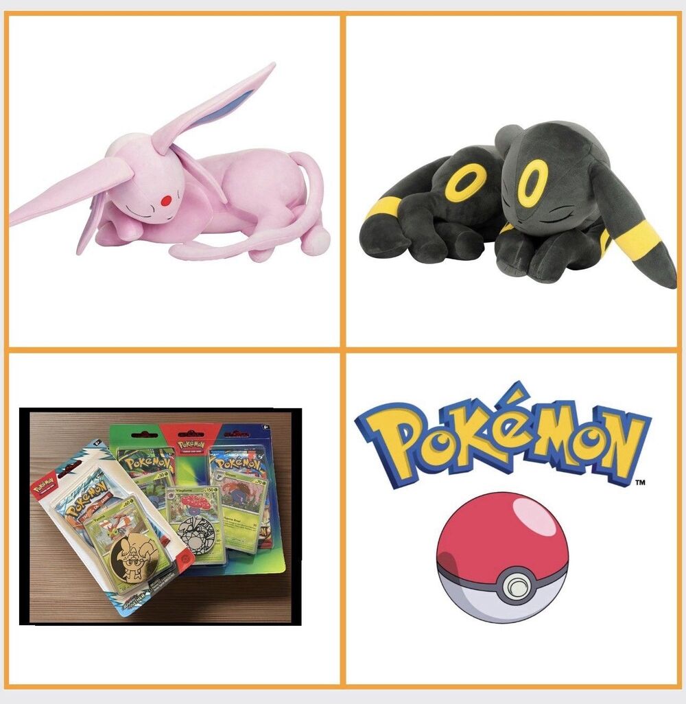 Pokémon UMBREON & ESPEON Sleeping Plush Jazwares 2026 18" & 2 Packs Of Cards